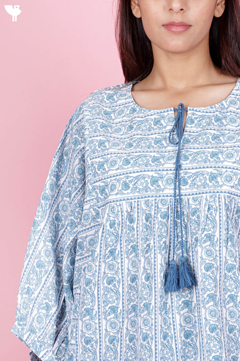 Cambric Cotton Peasant Top In Floral Print
